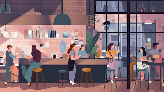 Users at a Coffee Shop Illustration for a Modern Company