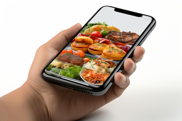 Фото Пользователи держат в руках смартфон с открытым приложением для доставки еды