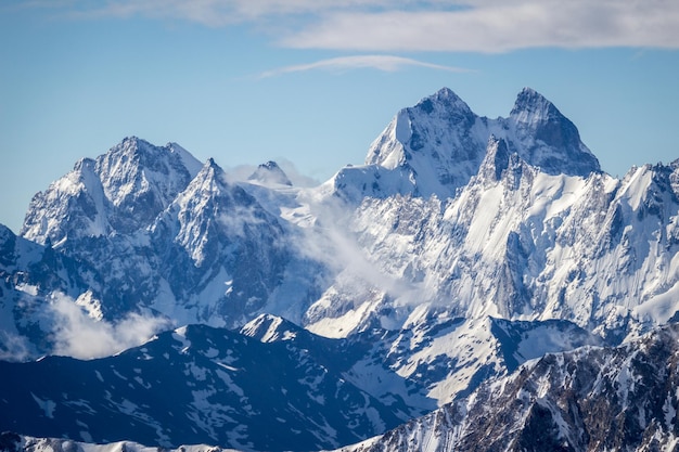 Ushba mountain in the morning. The Greater Caucasus Range.  Georgia.