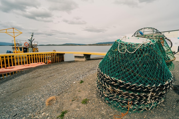 Ushuaia Argentina dec 2th 2023 Rustic fishboats parked at puerto almanza port