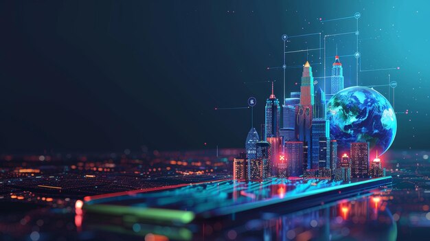 Foto utilizzare l'intelligenza artificiale per controllare le infrastrutture urbane, gestire il traffico di dati e garantire la sicurezza collegare la città intelligente con il pianeta tramite internet mobile