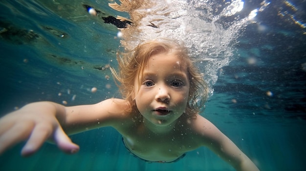 Using Generative AI a youngster is shown underwater