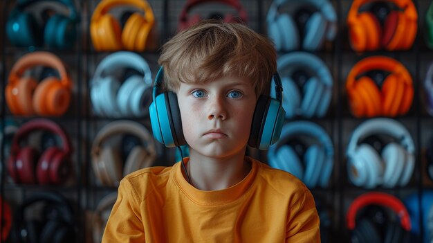 Using his smartphone on a tripod the kid compares headphones of different price ranges to find out which is the best and recommends them to the audience