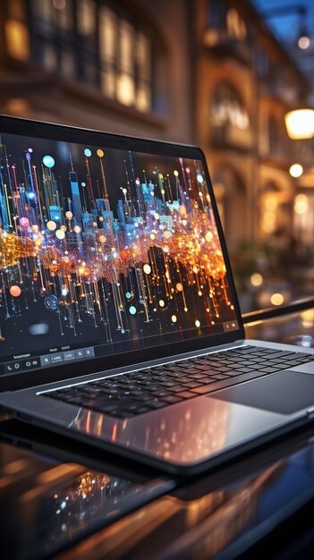 using a laptop to access analytics and business graph data trend analysis and the idea of the coding process for software development concept banner code and programming