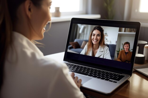 Using video communication a woman consults a doctor remotely