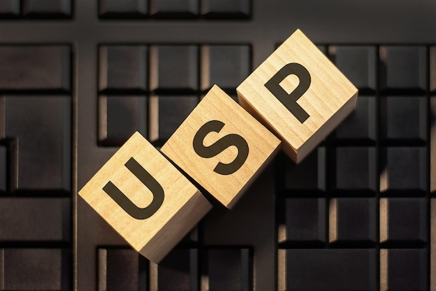 USP - Unique Selling Proposition - letters on wooden blocks