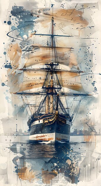 Photo uss constitution in boston with wooden plank texture nautica illustration trending background decor