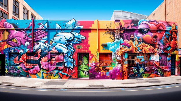 Photo ustling city street's vibrant graffiti art