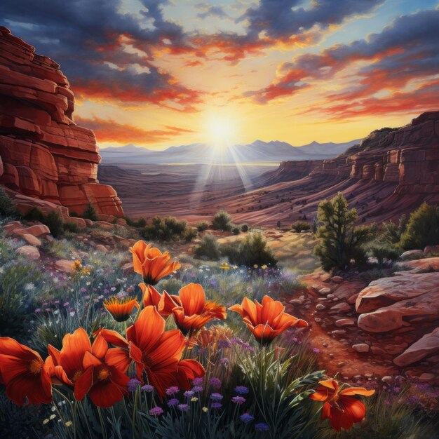 Utah's Breathtaking Sunrise A Colorful Tapestry of Mountain Landscapes Red Rocks and Wildflowers