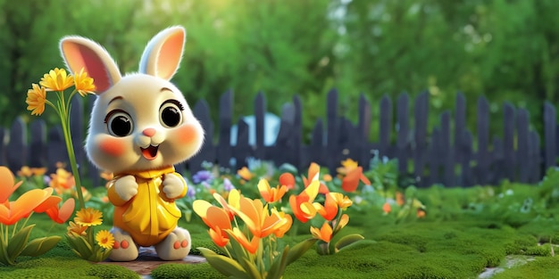 ute_animal_with_flowers_in_the_garden_3d_illustration с копией пространства