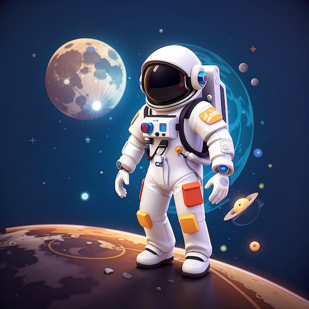 ute astronaut met maan in de ruimte logo cartoon vector icoon illustratie wetenschap technologie geïsoleerd