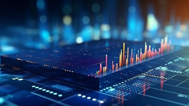 Utilizing digital financial chart graphs and 3d representation a perspective picture of stock market growth company investing and data idea is shown generate ai