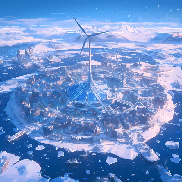 Photo utopian arctic clean energy cityscape
