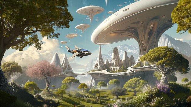 a utopian city reveals itself where flying cars symbolize harmony and progress Generative Ai