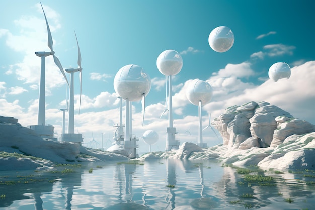 A utopian future with clean electricity Wind generators earth day AI Generated