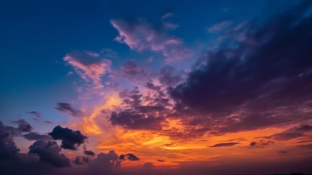 Совершенно впечатляющий закат с разноцветными облаками, освещенными солнцем Яркое эпическое небо, созданное искусственным интеллектом