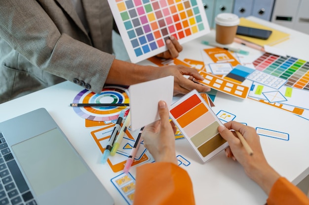 ux graphic designer planning application process development prototype software development team copy space collaboration ux developer and ui designer team analyzing mobile app interface