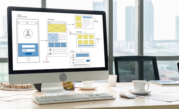 Foto processo di progettazione dell'interfaccia utente ux per applicazioni mobili e sito web alla moda