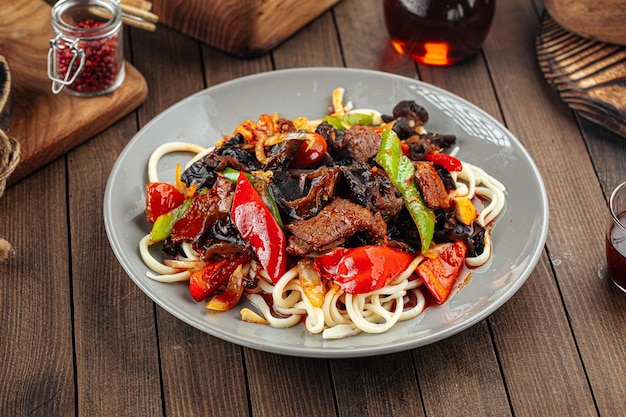 Uyghur guiru lagman noodles with ear mushrooms