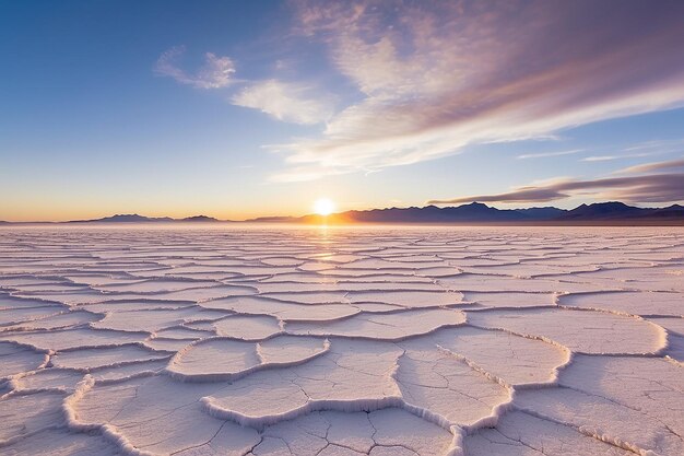 Photo uyuni salt flat on the bolivian andes at sunrise