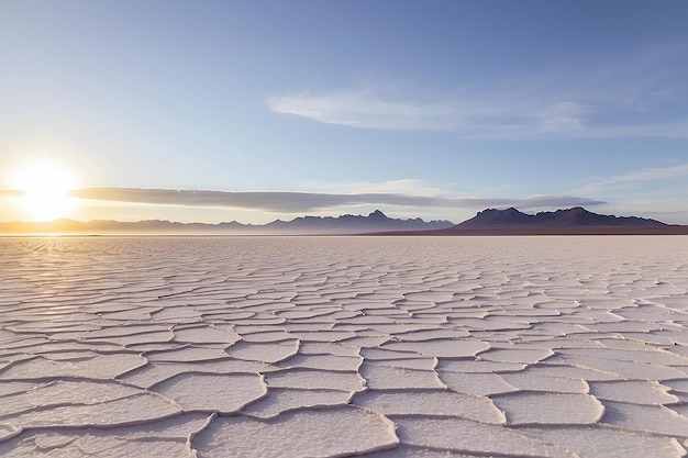 Photo uyuni salt flat on the bolivian andes at sunrise