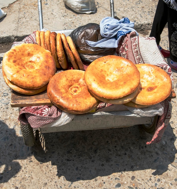 Uzbek flatbread fried in a clay oven