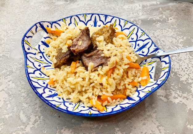 Uzbek pilaf with meat and vegetables