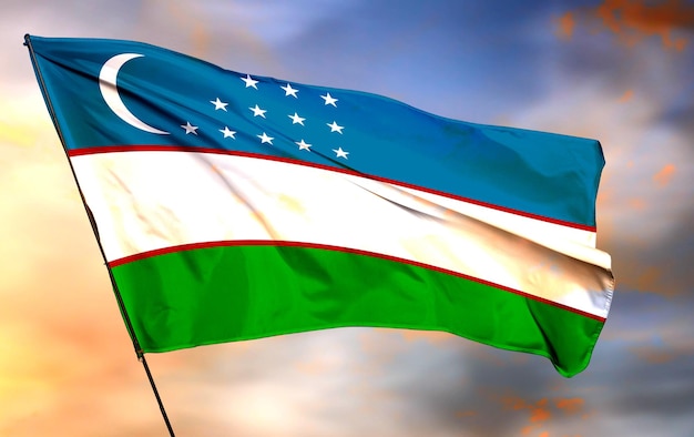 uzbekistan 3D waving flag and cloud background Image