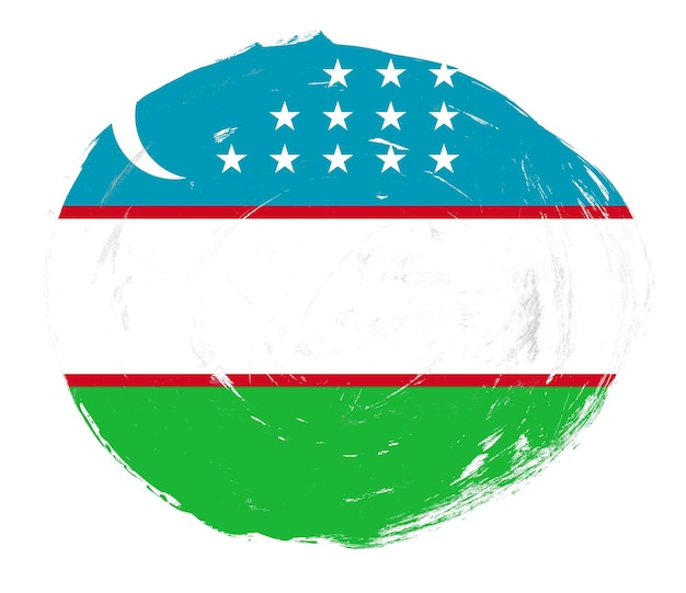 Uzbekistan flag painted on a distressed white stroke brush background