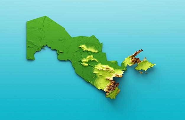 uzbekistan map shaded relief color height map on the sea blue background 3d illustration