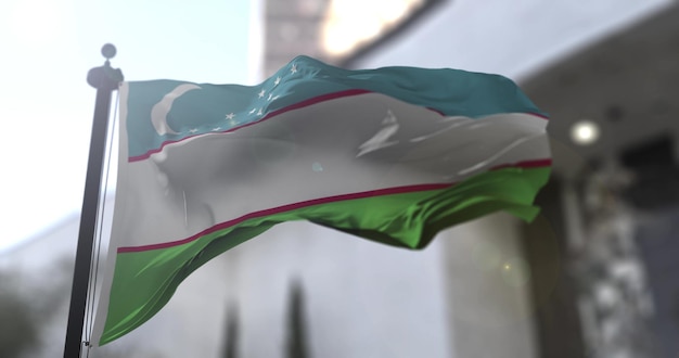 Национальный флаг Узбекистана, размахивающий флагом Политика и новостная иллюстрация
