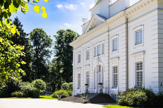 Uzutrakis manor. Colonnaded mansion set in landscaped gardens. Trakai, Lithuania