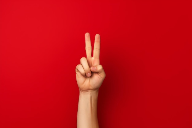 V sign victory sign hand gesture on white background