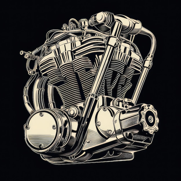 Photo v twin engine motorbike black and white illustration ai generated image