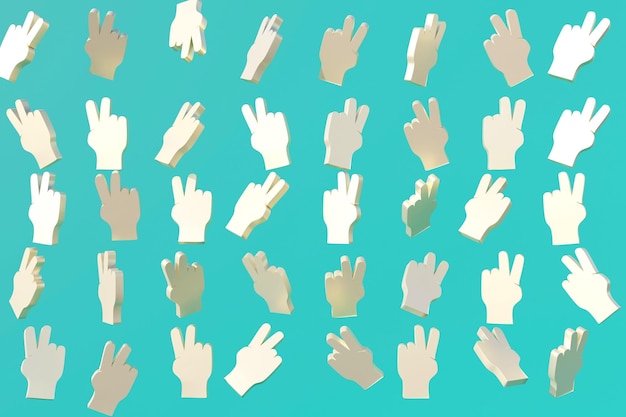 V vrede hand gebaar symbolen op de blauwe achtergrond 3D renderer 3D