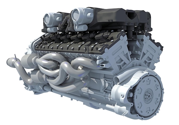 v12 car engine 3d rendering on white background