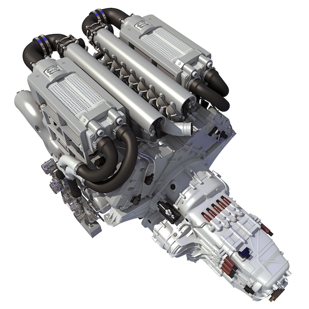 V16 Engine 3D rendering on white background