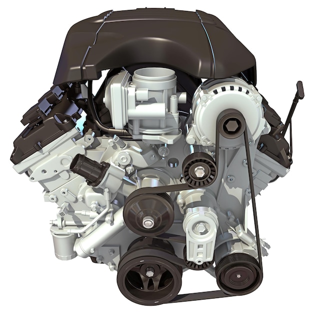 V8 Car Engine 3D-weergave op witte achtergrond