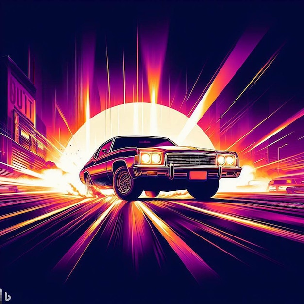 V8 chevy impala car vehicle cruising vector illustration wallpaper background