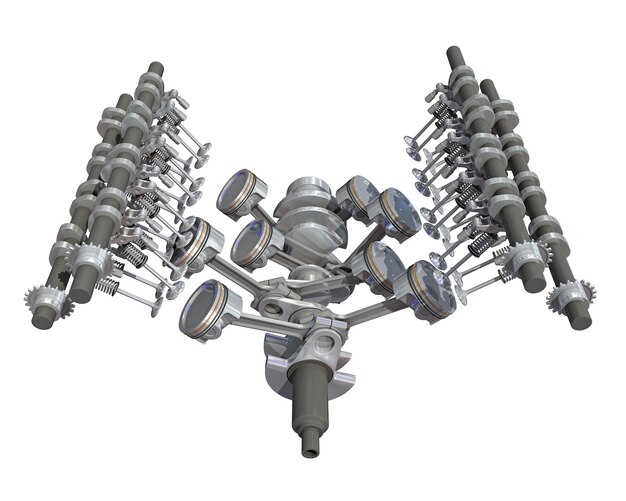 사진 v8 엔진 실린더 3d 렌더링 백색 배경