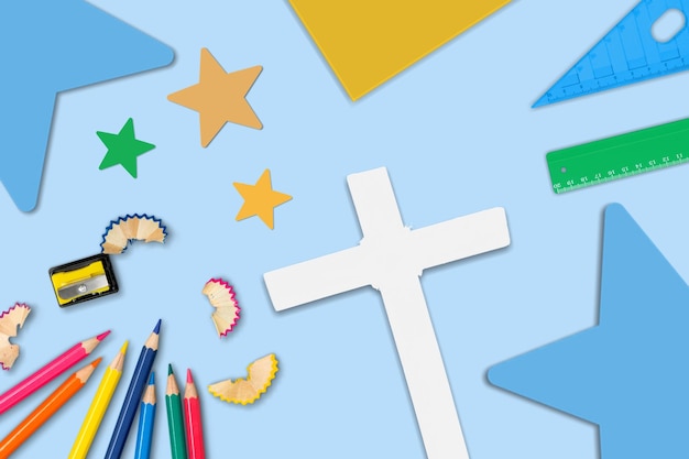 Vacation bible school craft supply with cross. christian\
concept.