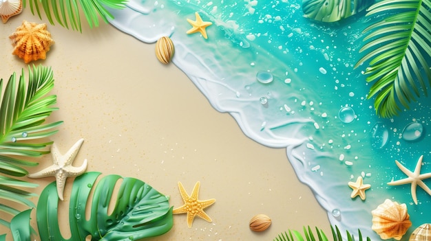 자연 식물 요소 를 배경 으로 한 해변 휴가 개념