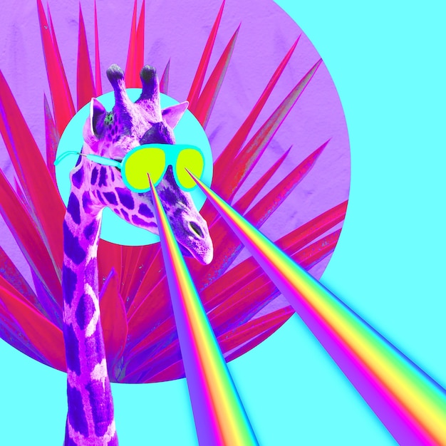 目から虹のレーザーで休暇キリン最小限のコラージュ面白いアート