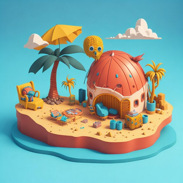 Vacation icon image cute comic style wild illustration 3d rendering c4d