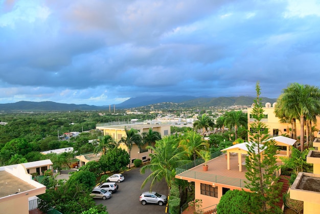 Vacation resort over mountain with beautiful color in the morning in San Juan, Puerto Rico.