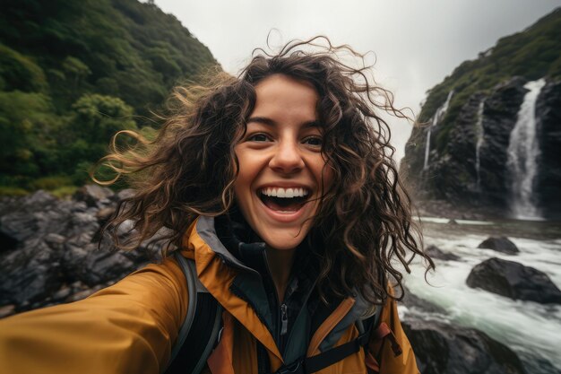  Premium Photo | Vacation selfie in waterfall background