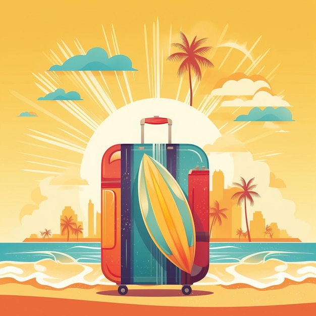 休暇のスーツケース 海辺の晴れたアイが高品質のイラストを生成しました