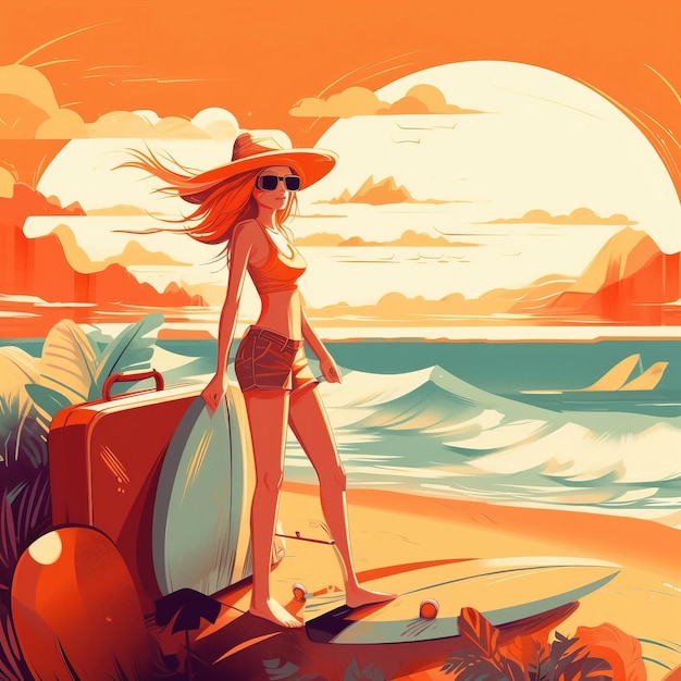 Vacation suitcase seaside sunny ai generated high quality illustration