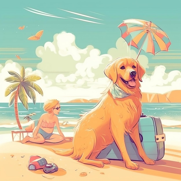 Vacation suitcase seaside sunny ai generated high quality illustration