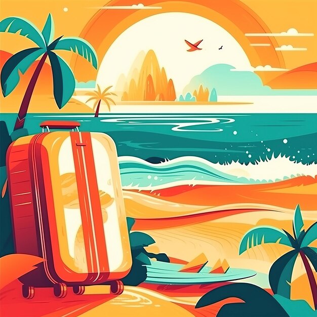 Foto vacation suitcase seaside sunny ai generated high quality illustration